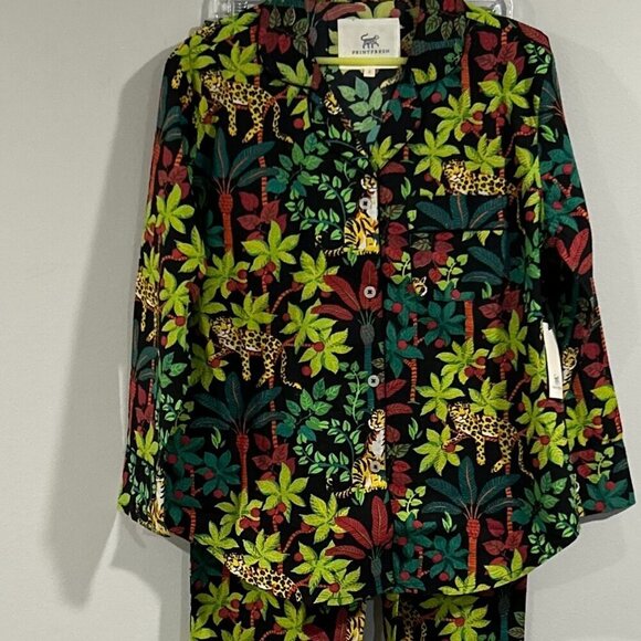 PrintFresh Big Cat Energy Long Sleep Set Pajamas Queen Of The Jungle Boho S Cats - Picture 7 of 8